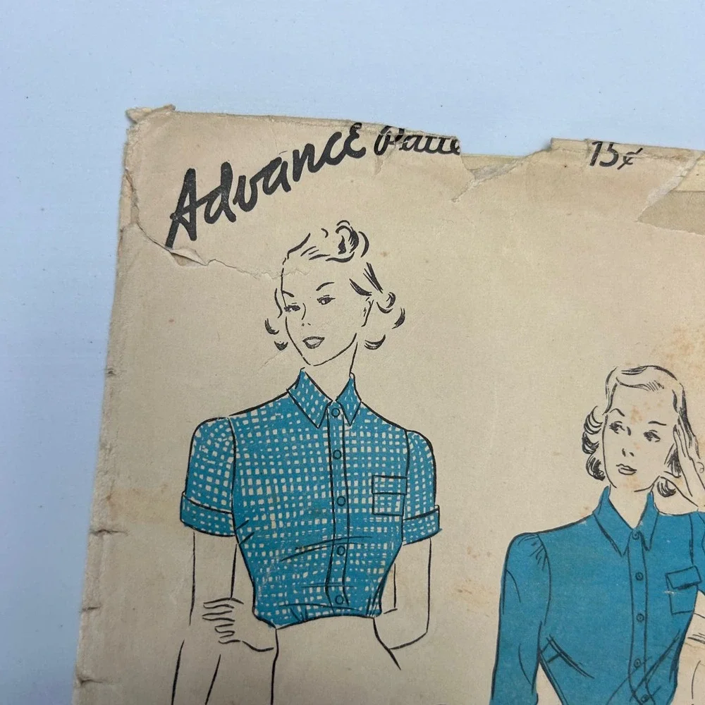Advance Vintage 1940's? Pattern #1969 Tailored Blouses Size 16 HTF RARE‎